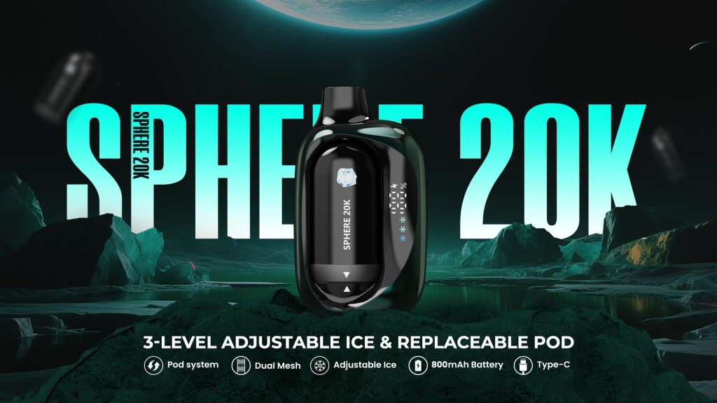 adjustable ice vape with replaceable pod, dual mesh, 800mAh battery, and Type-C design
